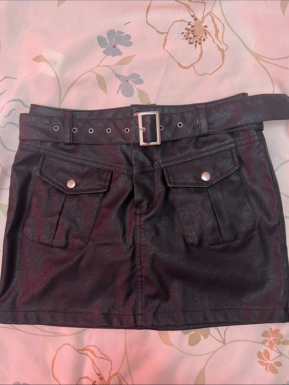 Faux Leather Black Mini Skirt with Belt